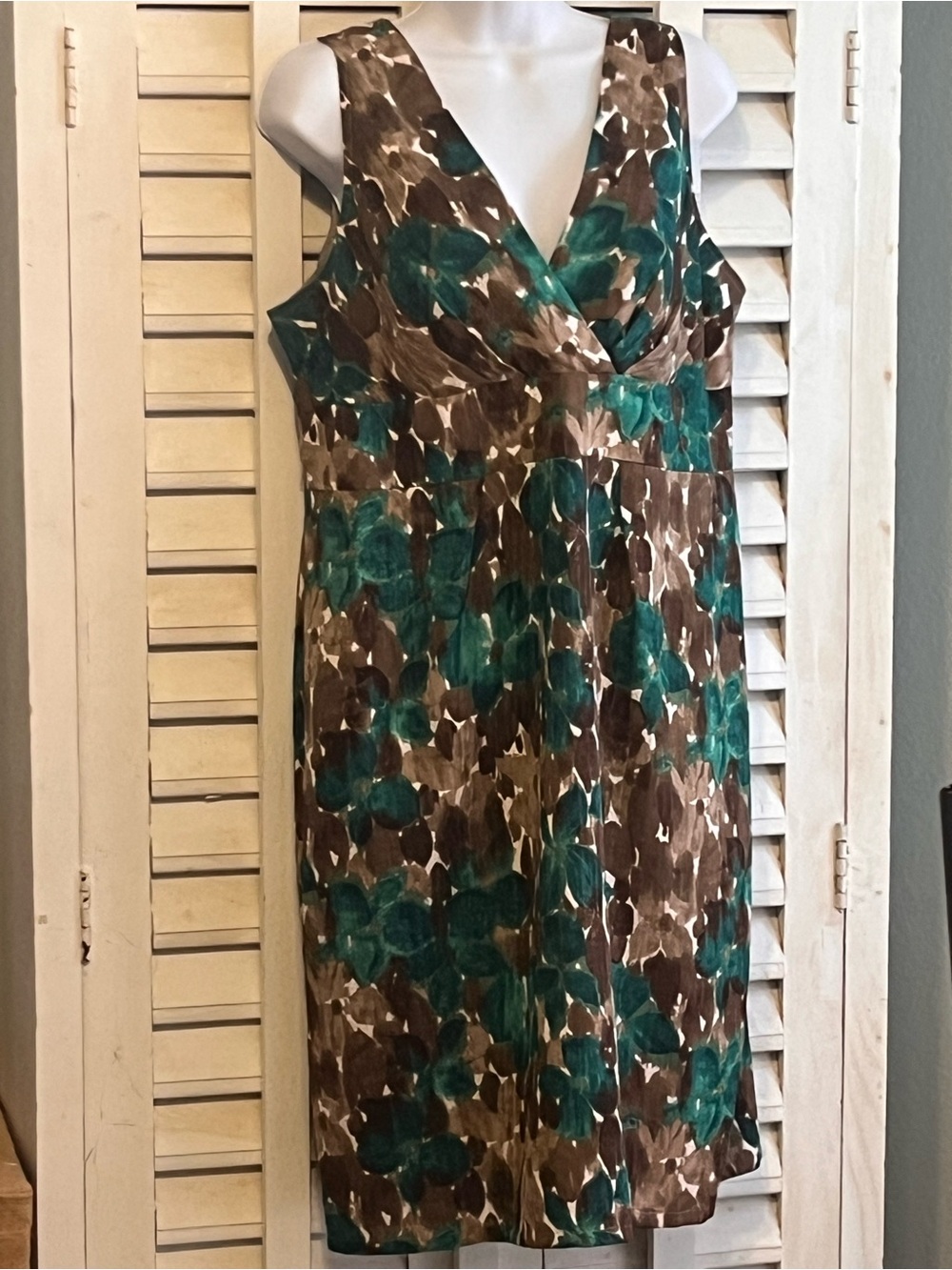 Axcess Deep Green & Brown Floral V‑Neck Midi Dress Size XL